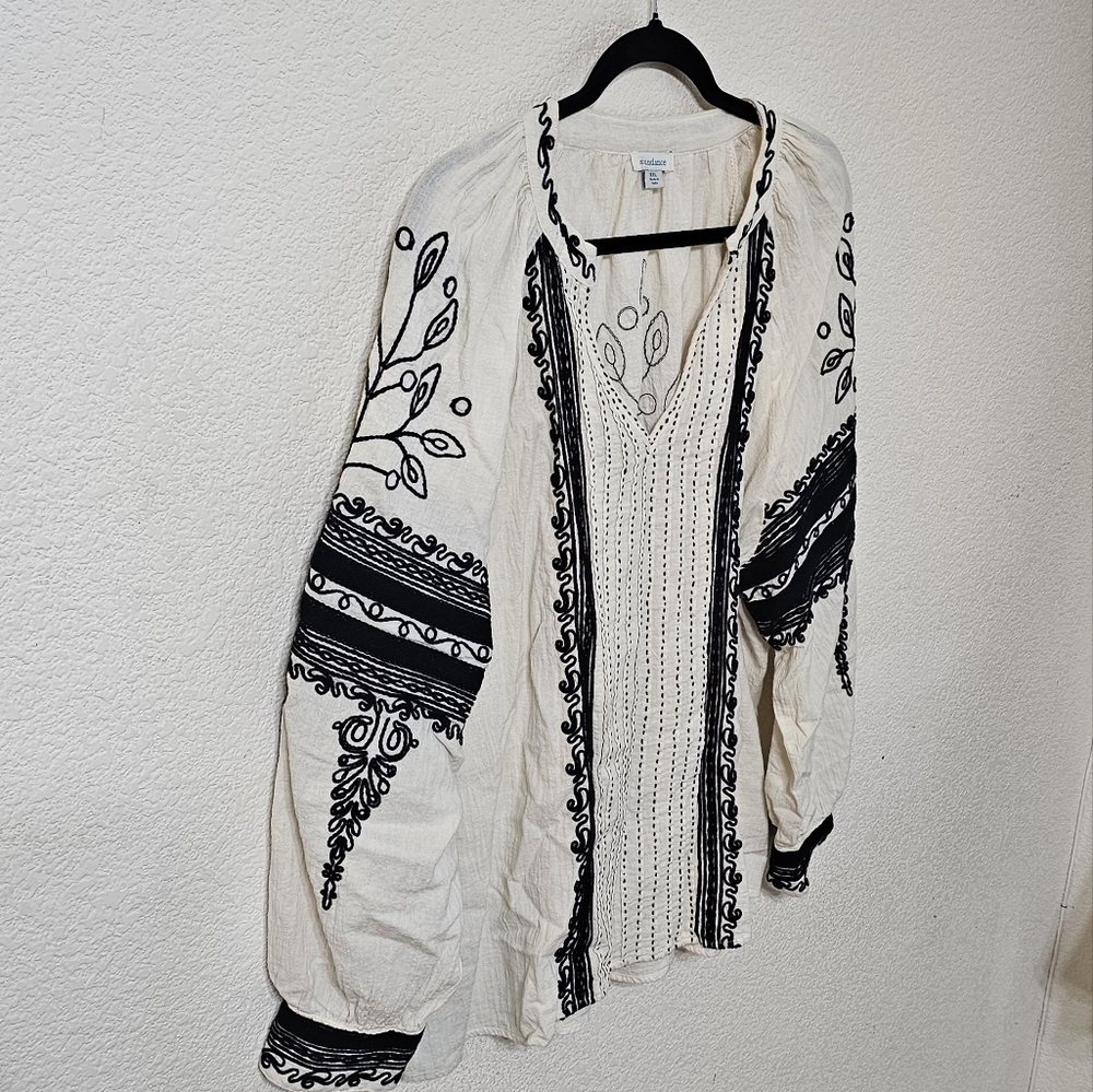 Sundance Blouse Womens XXL Embroidered V-Neck Long Sleeve Pullover Top - Picture 3 of 7